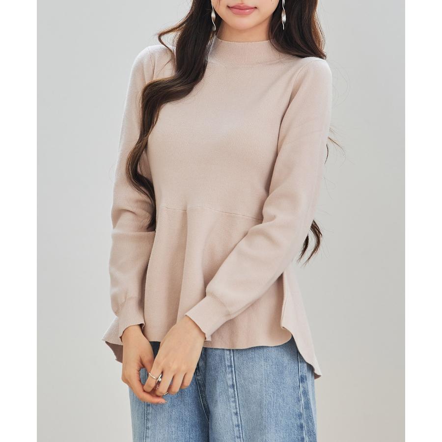 トップス レディース ニット ペプラムニット 長袖 モックネック