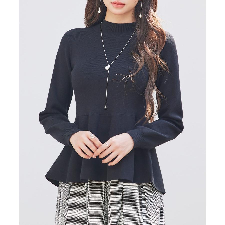 トップス レディース ニット ペプラムニット 長袖 モックネック