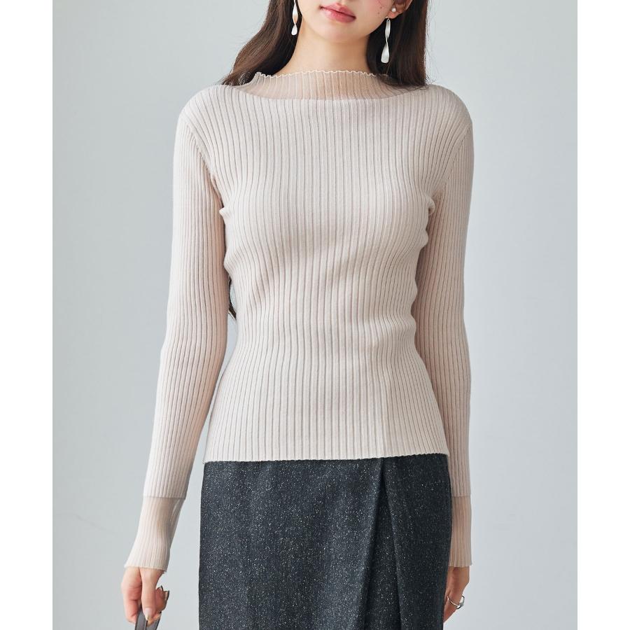 トップス レディース ニット 長袖 リブニット 異素材 シアードッキング オフネック プチハイネック フィット感 ストレッチ やや厚手 シアー 透け感 |  | 10
