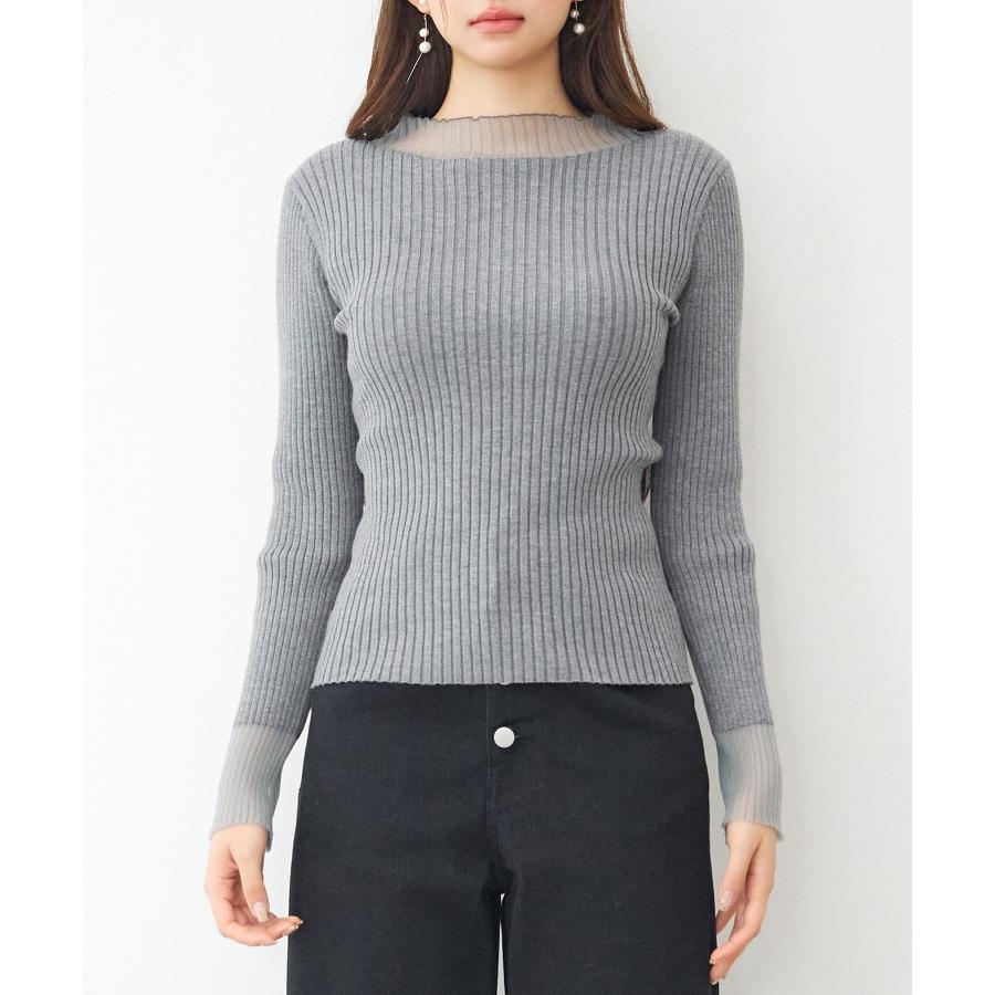 トップス レディース ニット 長袖 リブニット 異素材 シアードッキング オフネック プチハイネック フィット感 ストレッチ やや厚手 シアー 透け感 |  | 12