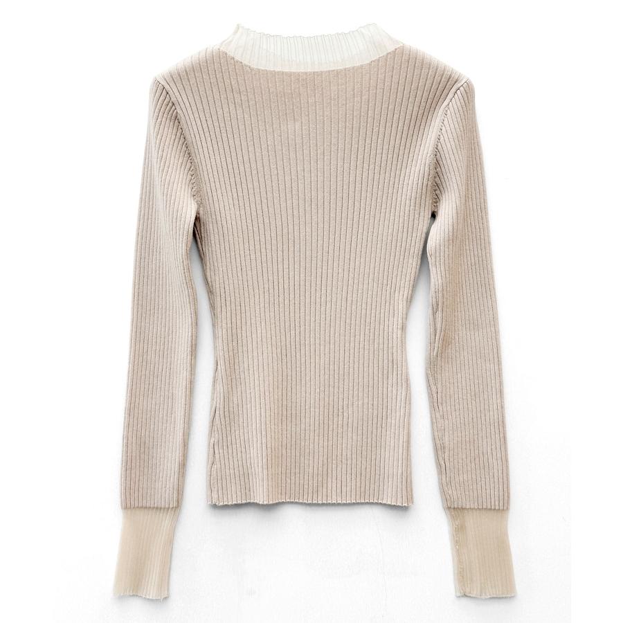 トップス レディース ニット 長袖 リブニット 異素材 シアードッキング オフネック プチハイネック フィット感 ストレッチ やや厚手 シアー 透け感 |  | 03