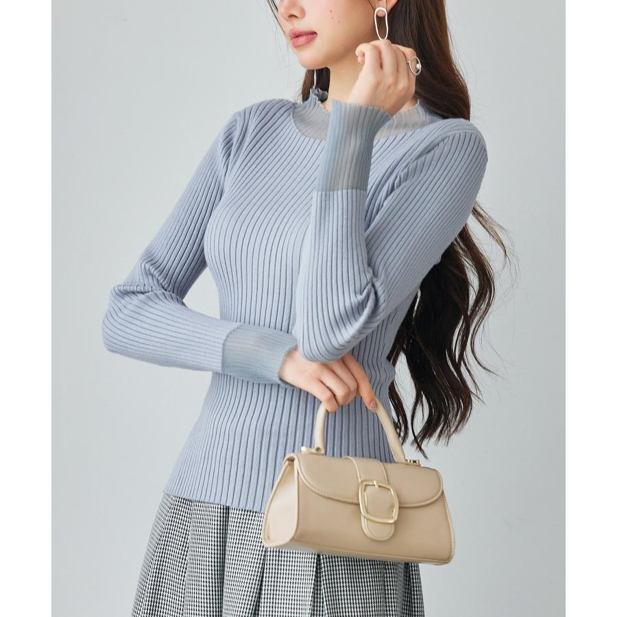 トップス レディース ニット 長袖 リブニット 異素材 シアードッキング オフネック プチハイネック フィット感 ストレッチ やや厚手 シアー 透け感 |  | 06