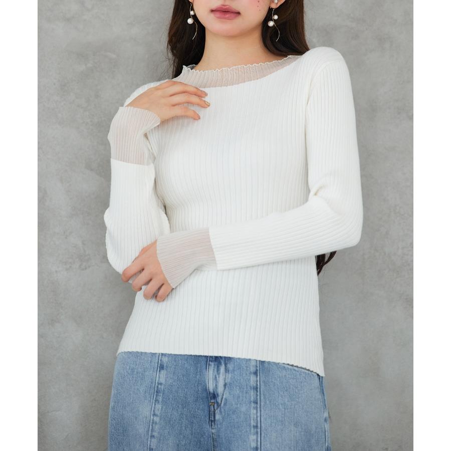 トップス レディース ニット 長袖 リブニット 異素材 シアードッキング オフネック プチハイネック フィット感 ストレッチ やや厚手 シアー 透け感 |  | 07