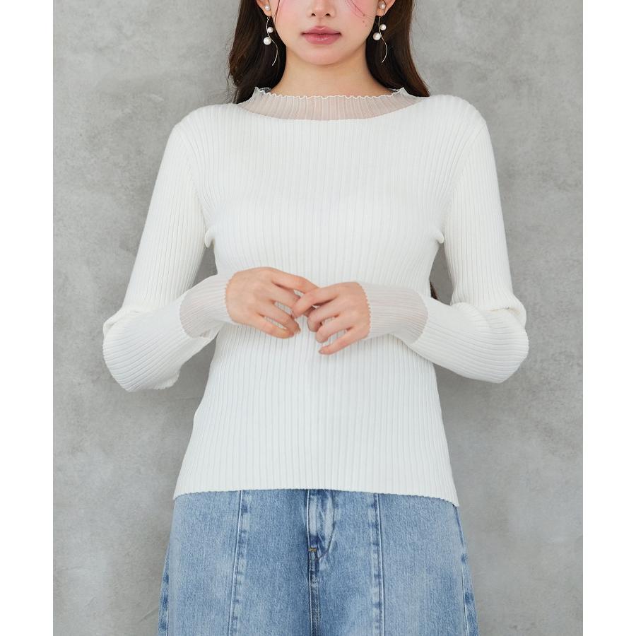 トップス レディース ニット 長袖 リブニット 異素材 シアードッキング オフネック プチハイネック フィット感 ストレッチ やや厚手 シアー 透け感 |  | 08