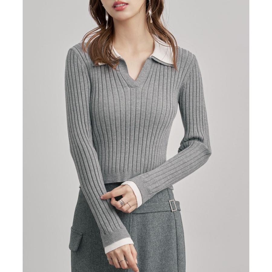 ニット トップス レディース プルオーバー ショート丈トップス ショート丈 リブニット 長袖 ハイゲージニット ニットシャツ 襟付きニット バイカラー |  | 10