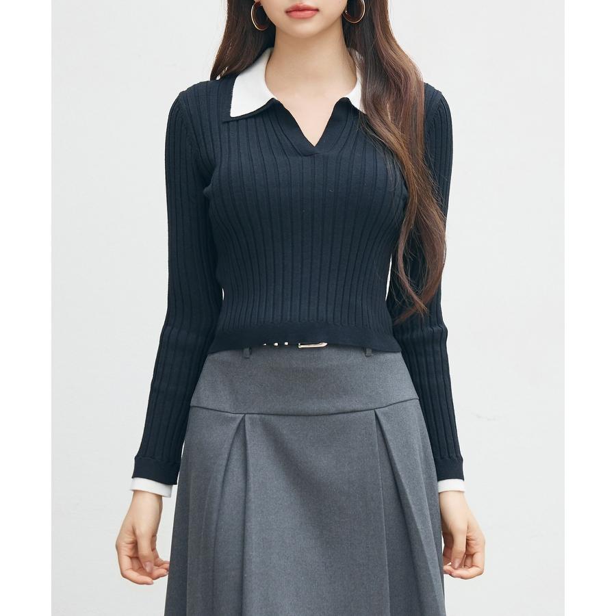 ニット トップス レディース プルオーバー ショート丈トップス ショート丈 リブニット 長袖 ハイゲージニット ニットシャツ 襟付きニット バイカラー |  | 11