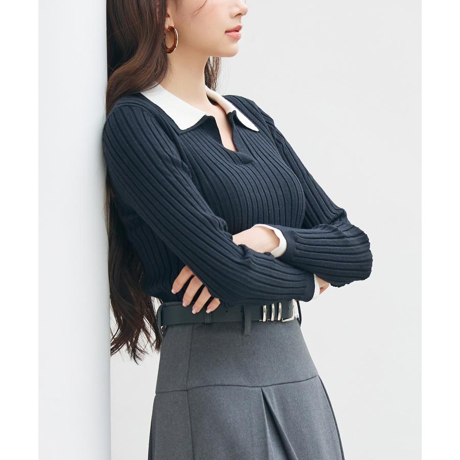 ニット トップス レディース プルオーバー ショート丈トップス ショート丈 リブニット 長袖 ハイゲージニット ニットシャツ 襟付きニット バイカラー |  | 12