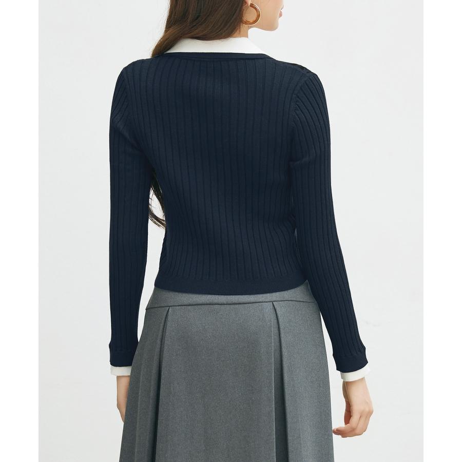 ニット トップス レディース プルオーバー ショート丈トップス ショート丈 リブニット 長袖 ハイゲージニット ニットシャツ 襟付きニット バイカラー |  | 13