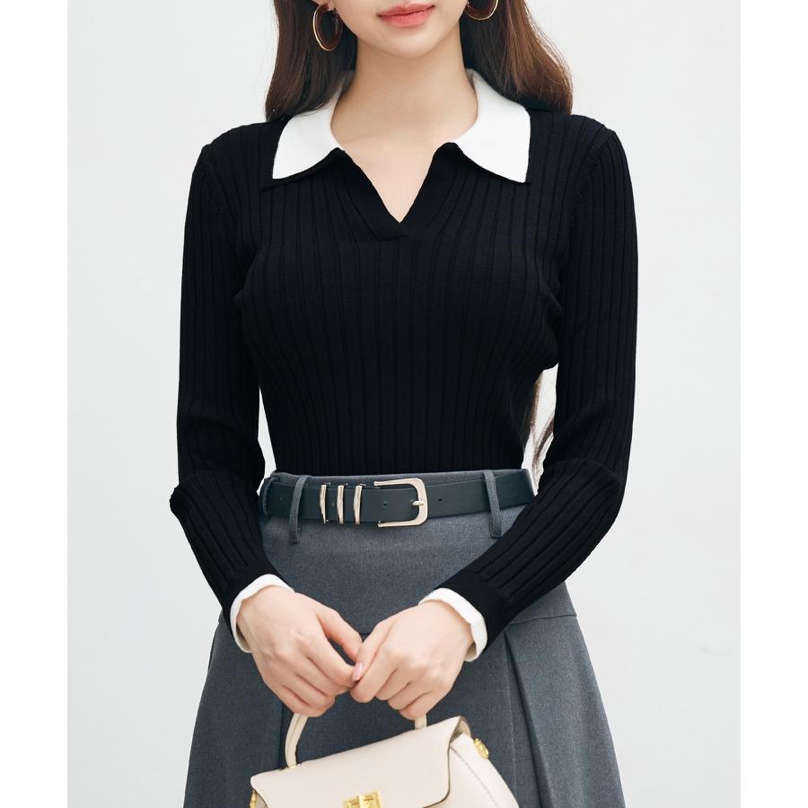 ニット トップス レディース プルオーバー ショート丈トップス ショート丈 リブニット 長袖 ハイゲージニット ニットシャツ 襟付きニット バイカラー |  | 15