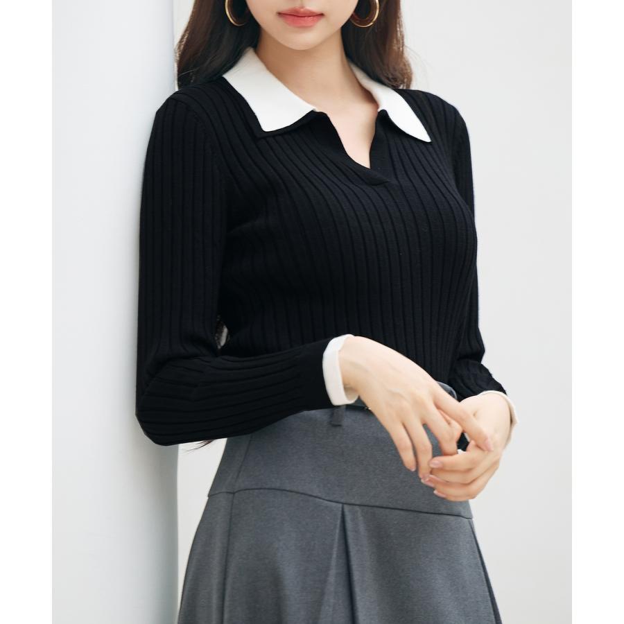 ニット トップス レディース プルオーバー ショート丈トップス ショート丈 リブニット 長袖 ハイゲージニット ニットシャツ 襟付きニット バイカラー |  | 16