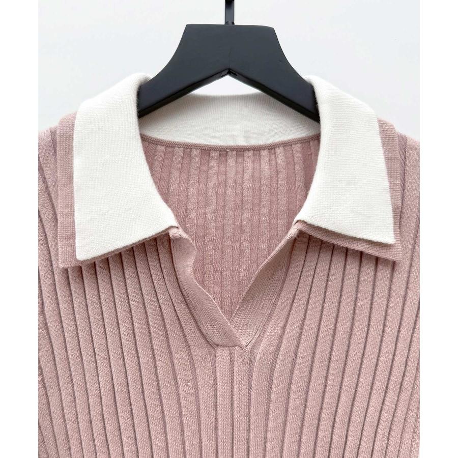 ニット トップス レディース プルオーバー ショート丈トップス ショート丈 リブニット 長袖 ハイゲージニット ニットシャツ 襟付きニット バイカラー |  | 17