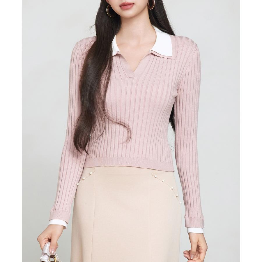 ニット トップス レディース プルオーバー ショート丈トップス ショート丈 リブニット 長袖 ハイゲージニット ニットシャツ 襟付きニット バイカラー |  | 05