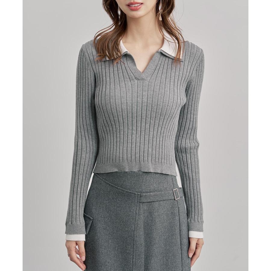 ニット トップス レディース プルオーバー ショート丈トップス ショート丈 リブニット 長袖 ハイゲージニット ニットシャツ 襟付きニット バイカラー |  | 09