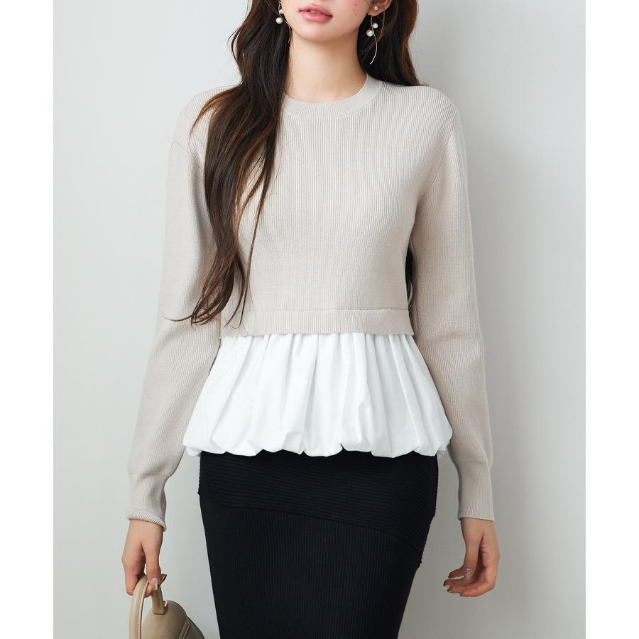 ニットトップス レディース ニット セーター プルオーバー 春 秋 冬 秋冬 ペプラム 異素材ドッキング 裾切り替え 裾フリル 長袖 ドロップショルダ |  | 10