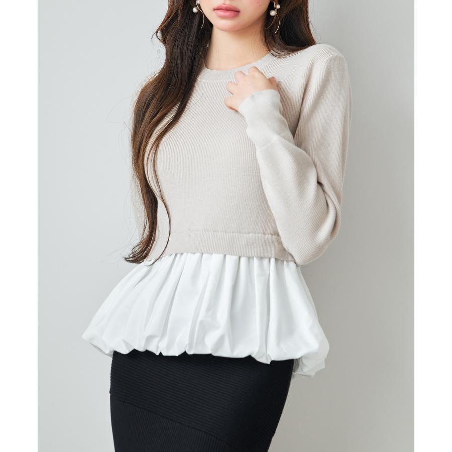 ニットトップス レディース ニット セーター プルオーバー 春 秋 冬 秋冬 ペプラム 異素材ドッキング 裾切り替え 裾フリル 長袖 ドロップショルダ |  | 11