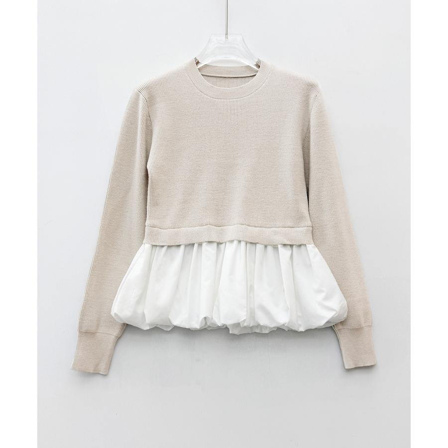 ニットトップス レディース ニット セーター プルオーバー 春 秋 冬 秋冬 ペプラム 異素材ドッキング 裾切り替え 裾フリル 長袖 ドロップショルダ |  | 02