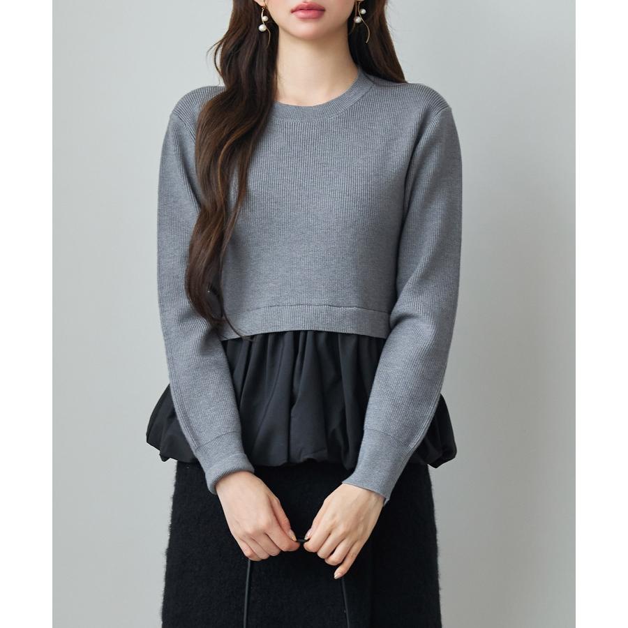 ニットトップス レディース ニット セーター プルオーバー 春 秋 冬 秋冬 ペプラム 異素材ドッキング 裾切り替え 裾フリル 長袖 ドロップショルダ |  | 04
