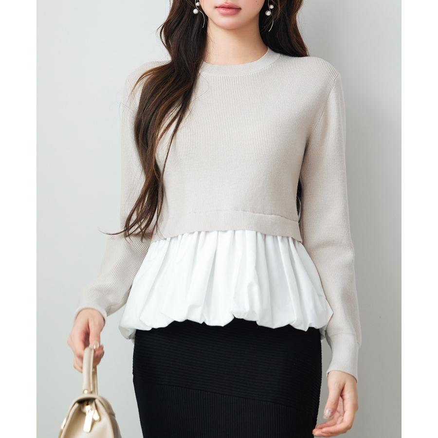 ニットトップス レディース ニット セーター プルオーバー 春 秋 冬 秋冬 ペプラム 異素材ドッキング 裾切り替え 裾フリル 長袖 ドロップショルダ |  | 09