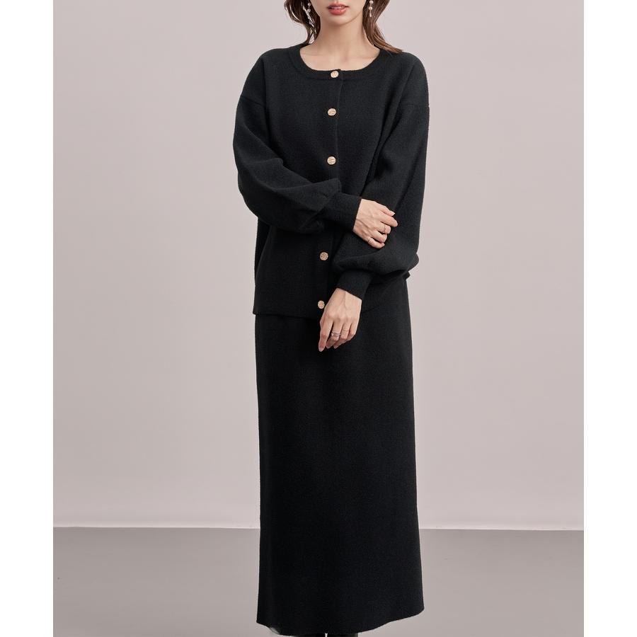 セットアップ レディース カーディガン タイトスカート 長袖 ニットセットアップ 金ボタン ハイウエスト ドロップショルダー スリット入りウエストゴム |  | 11