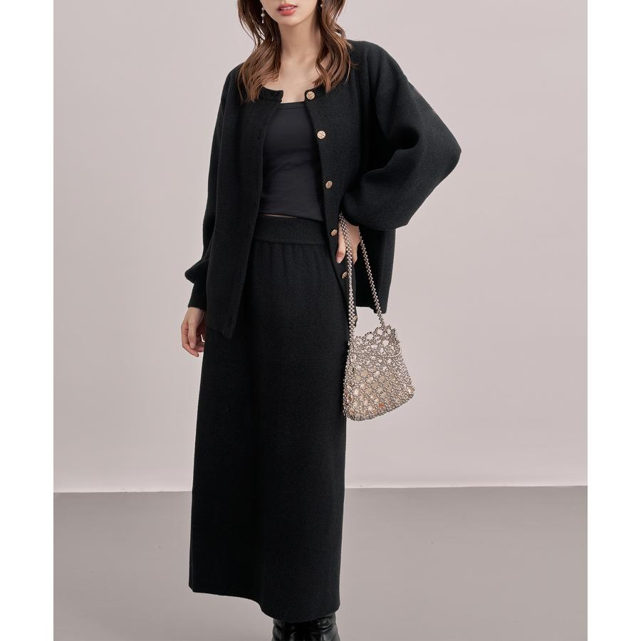 セットアップ レディース カーディガン タイトスカート 長袖 ニットセットアップ 金ボタン ハイウエスト ドロップショルダー スリット入りウエストゴム |  | 12