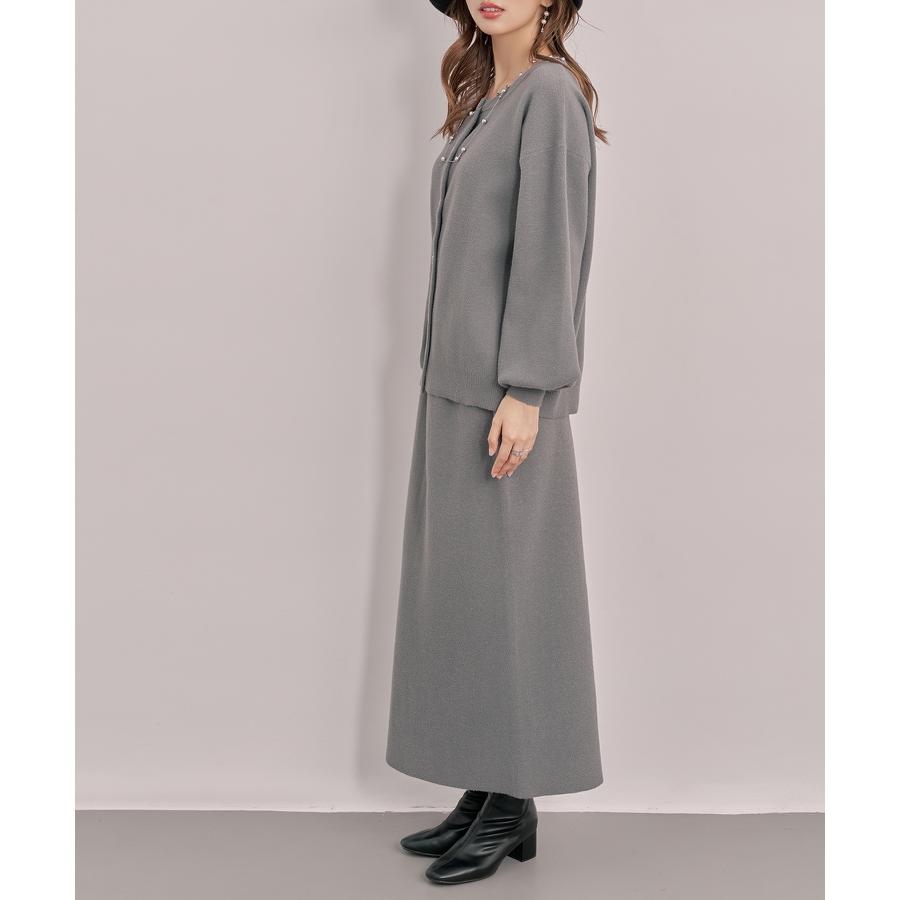 セットアップ レディース カーディガン タイトスカート 長袖 ニットセットアップ 金ボタン ハイウエスト ドロップショルダー スリット入りウエストゴム |  | 03