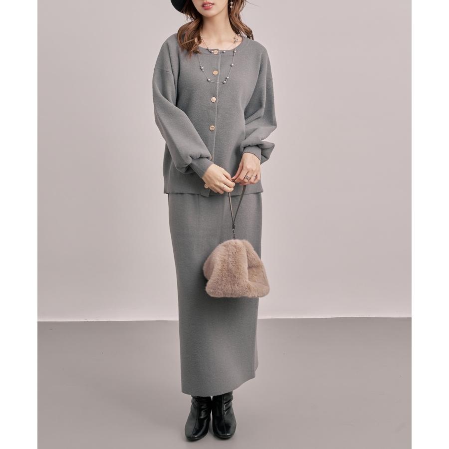 セットアップ レディース カーディガン タイトスカート 長袖 ニットセットアップ 金ボタン ハイウエスト ドロップショルダー スリット入りウエストゴム |  | 07