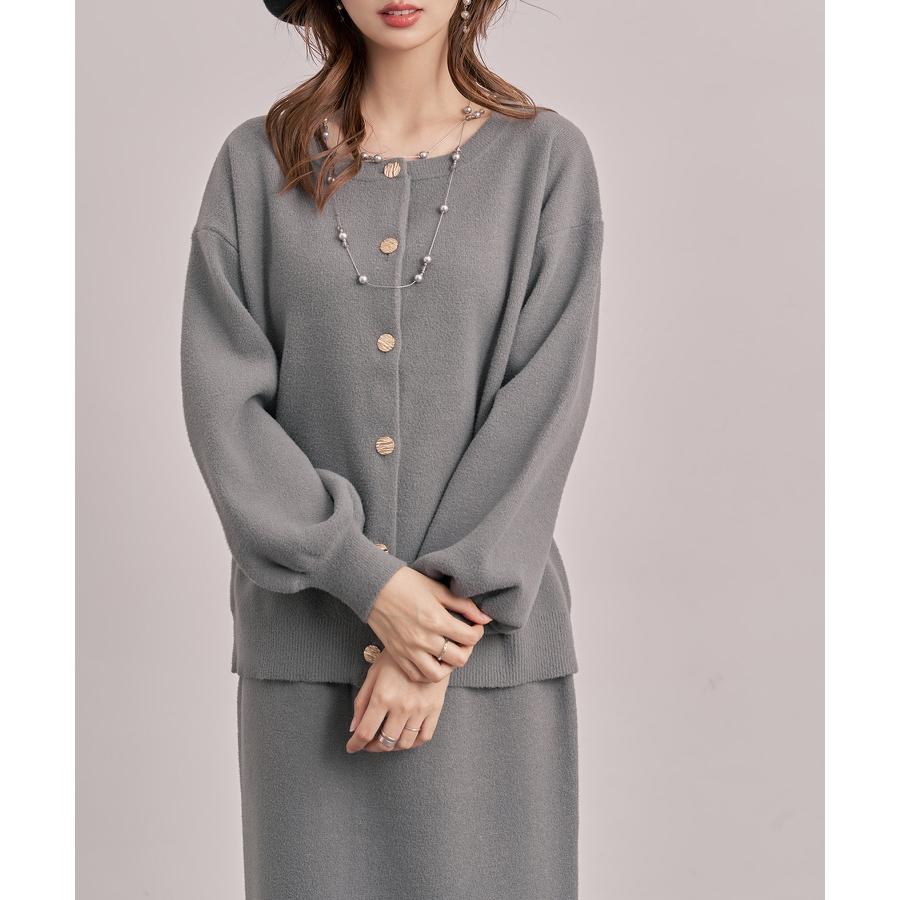 セットアップ レディース カーディガン タイトスカート 長袖 ニットセットアップ 金ボタン ハイウエスト ドロップショルダー スリット入りウエストゴム |  | 08