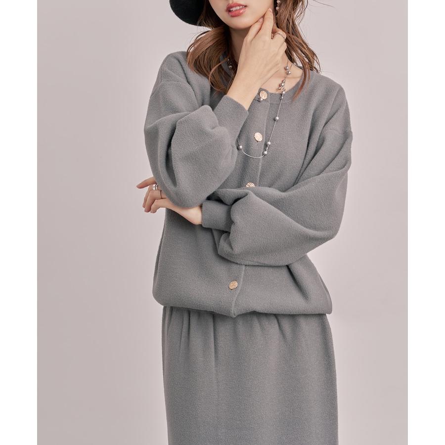 セットアップ レディース カーディガン タイトスカート 長袖 ニットセットアップ 金ボタン ハイウエスト ドロップショルダー スリット入りウエストゴム |  | 09