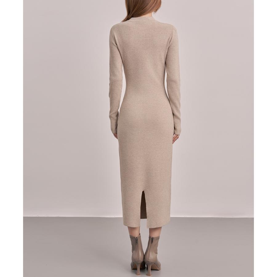 チョーカーネックニットロングワンピース 長袖ニットワンピース ニット