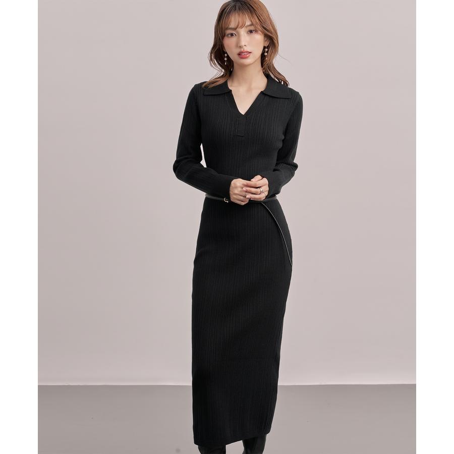 ジョニーカラー Vネックニット ニットワンピース スレンダーライン