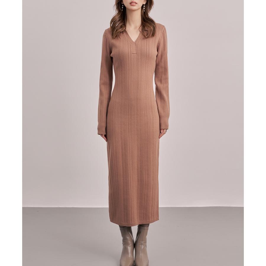 ジョニーカラー Vネックニット ニットワンピース スレンダーライン