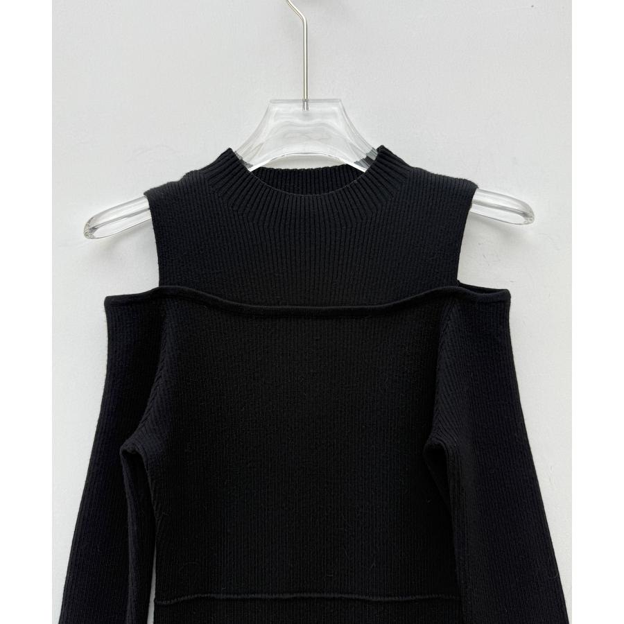 ワンピース レディース ニットワンピース 長袖 ミディ丈 マーメイドシルエット レースドッキング オープンショルダー 肩見せ ハイウエスト 裾レース |  | 15