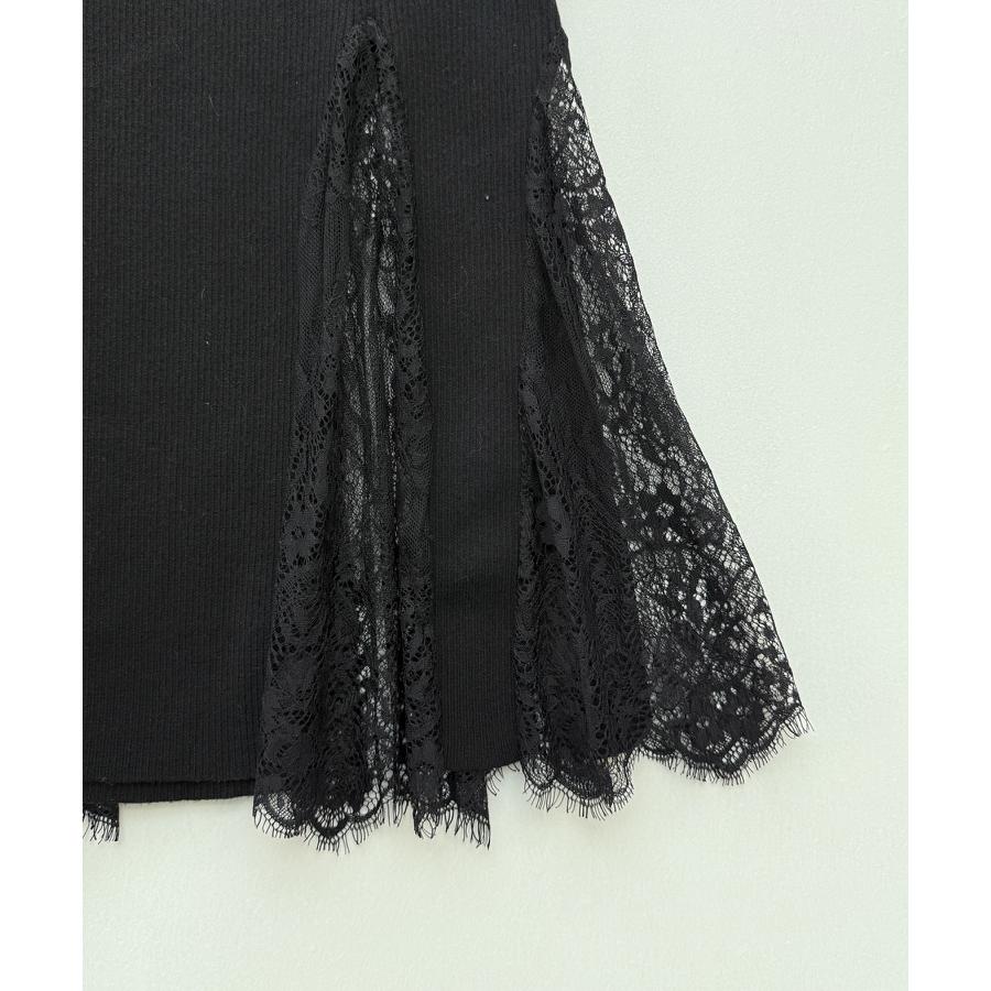 ワンピース レディース ニットワンピース 長袖 ミディ丈 マーメイドシルエット レースドッキング オープンショルダー 肩見せ ハイウエスト 裾レース |  | 16