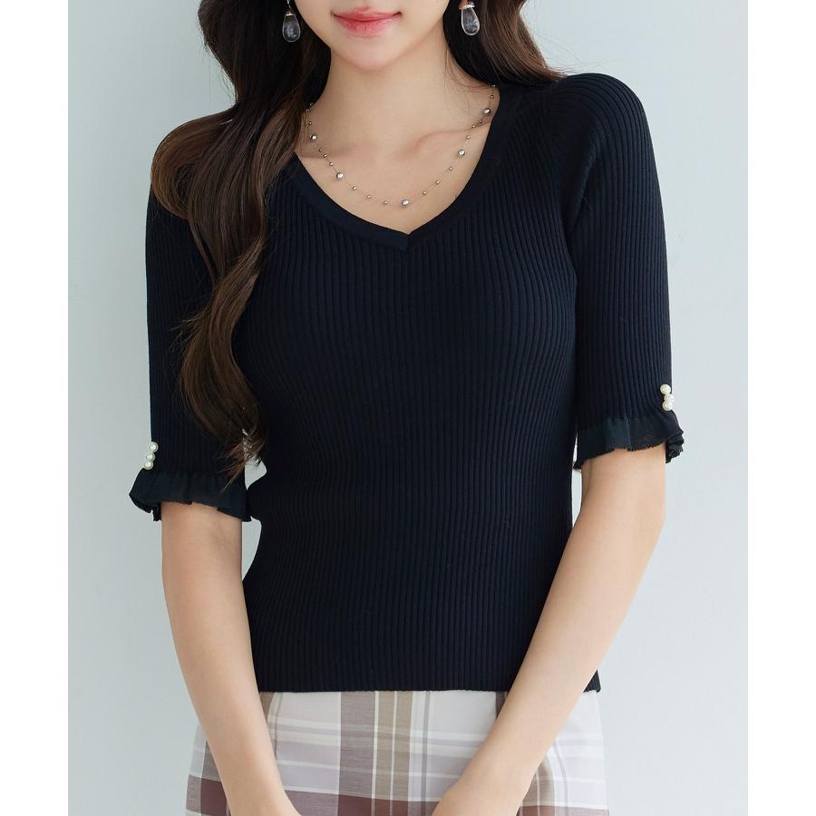 レディース ニット トップス プルオーバー ニットトップス ニットプルオーバー レディースニット ハイゲージ 五分袖 Vネック オフィスカジュアル き |  | 10