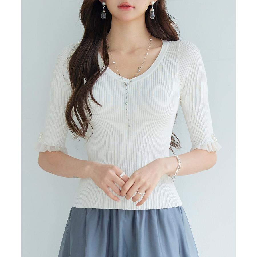 レディース ニット トップス プルオーバー ニットトップス ニットプルオーバー レディースニット ハイゲージ 五分袖 Vネック オフィスカジュアル き |  | 13