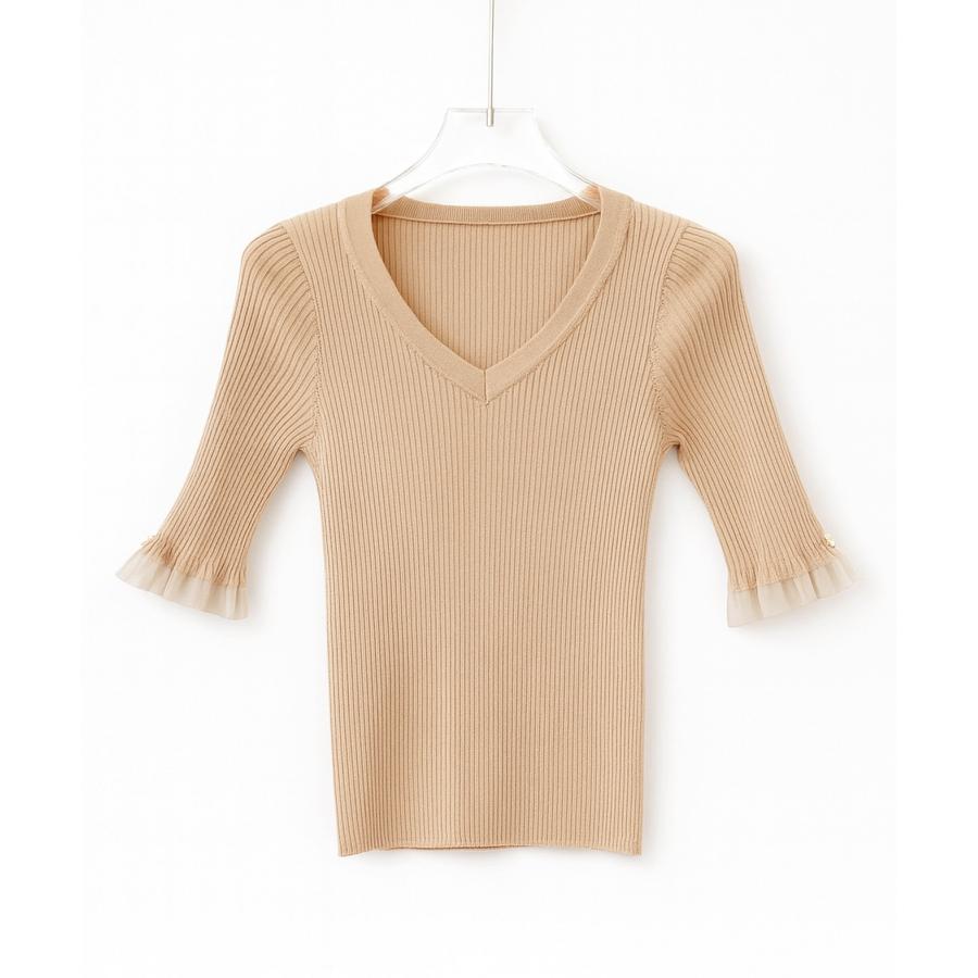 レディース ニット トップス プルオーバー ニットトップス ニットプルオーバー レディースニット ハイゲージ 五分袖 Vネック オフィスカジュアル き |  | 02