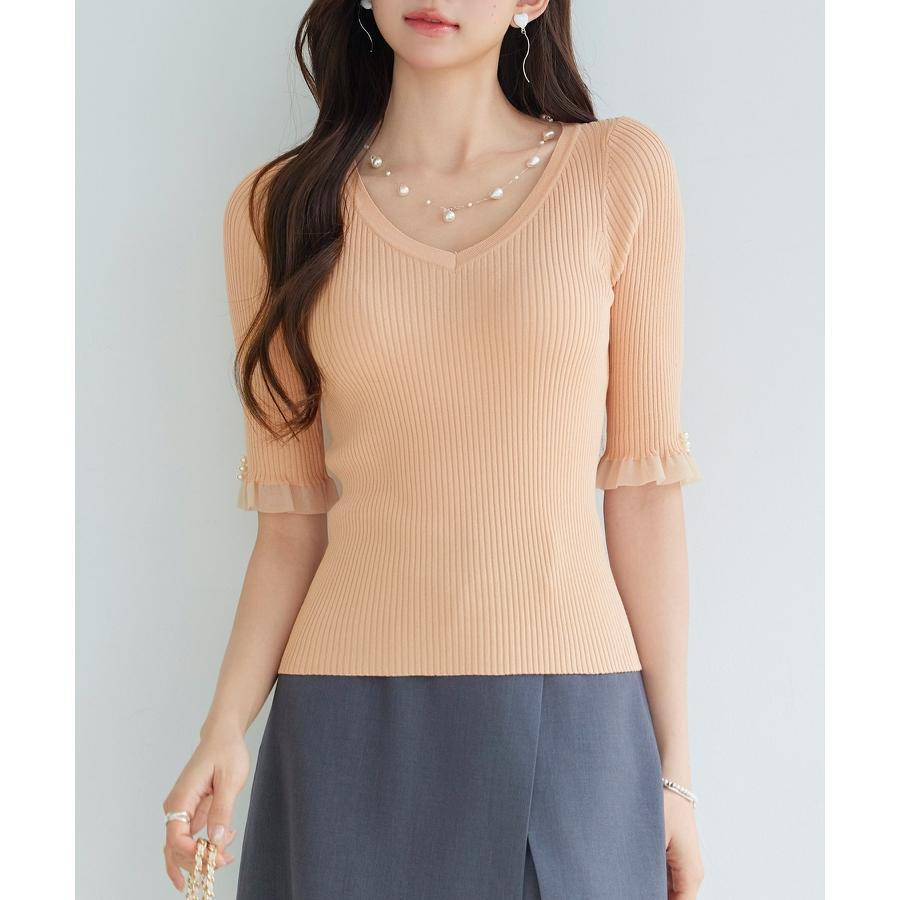 レディース ニット トップス プルオーバー ニットトップス ニットプルオーバー レディースニット ハイゲージ 五分袖 Vネック オフィスカジュアル き |  | 04