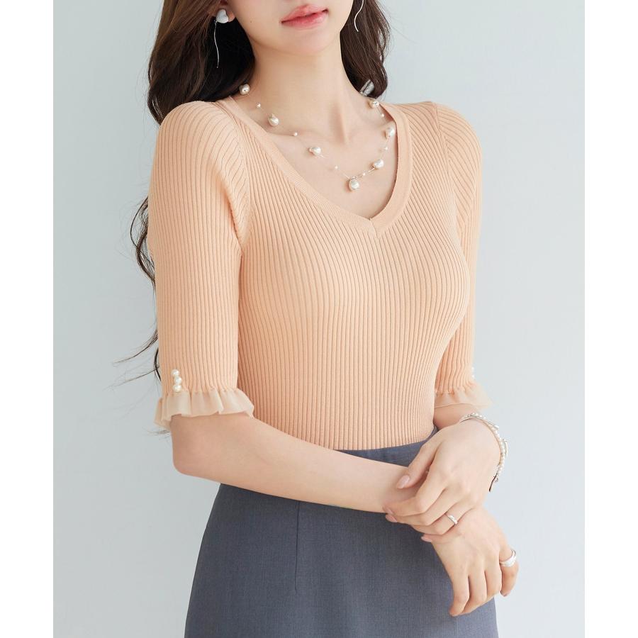 レディース ニット トップス プルオーバー ニットトップス ニットプルオーバー レディースニット ハイゲージ 五分袖 Vネック オフィスカジュアル き |  | 05