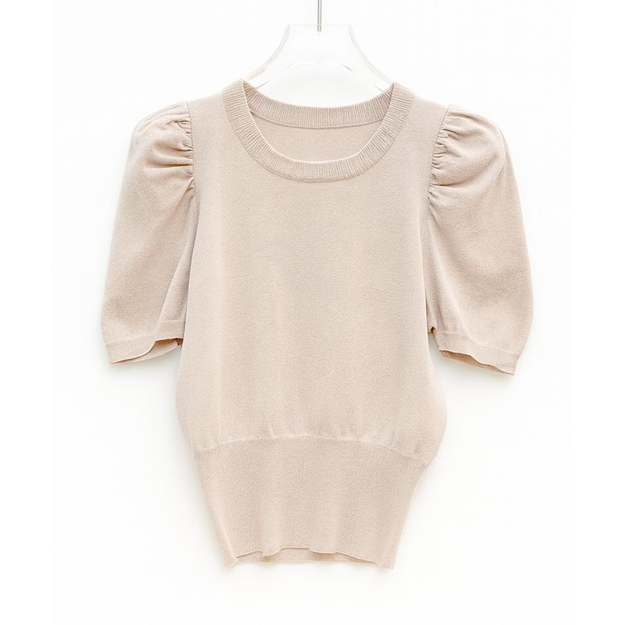 ニット サマーニット カットソー トップス レディース プルオーバー ニットプルオーバー 半袖 パフスリーブ ギャザースリーブ クルーネック オフィス |  | 02
