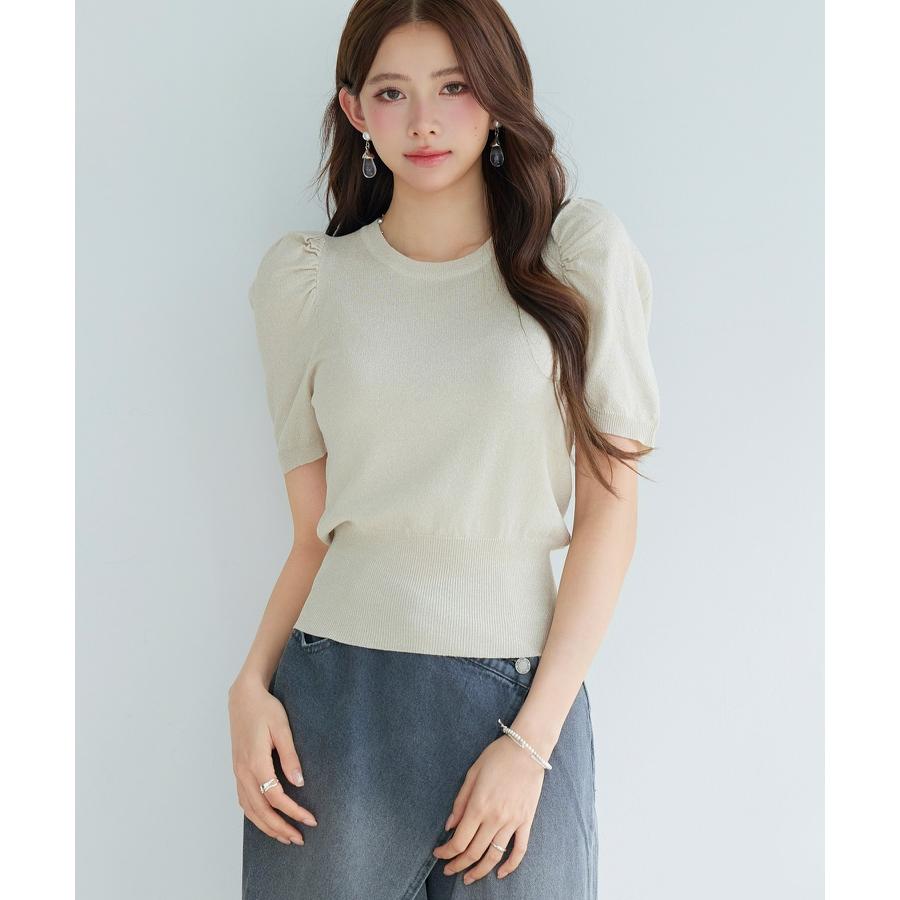 ニット サマーニット カットソー トップス レディース プルオーバー ニットプルオーバー 半袖 パフスリーブ ギャザースリーブ クルーネック オフィス |  | 04