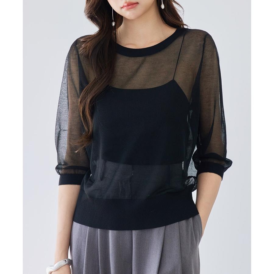 ニット サマーニット トップス レディース プルオーバー ニットプルオーバー シアー 肌見せ 七分袖 前後2way クルーネック オフィスカジュアル |  | 13