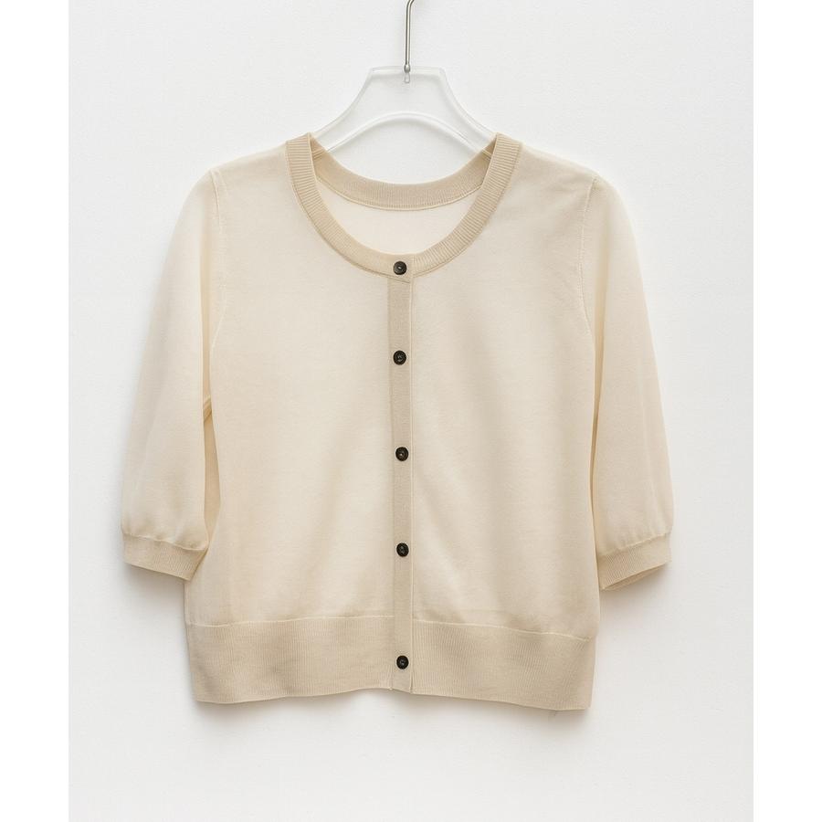 ニット サマーニット トップス レディース プルオーバー ニットプルオーバー シアー 肌見せ 七分袖 前後2way クルーネック オフィスカジュアル |  | 02