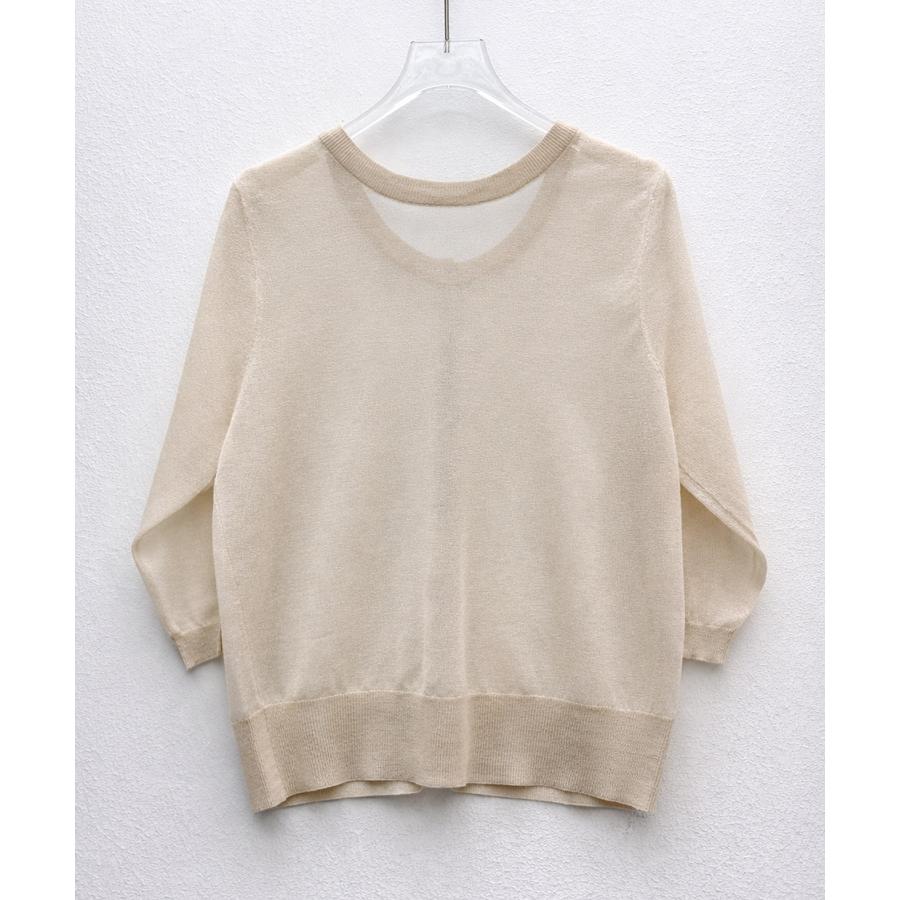 ニット サマーニット トップス レディース プルオーバー ニットプルオーバー シアー 肌見せ 七分袖 前後2way クルーネック オフィスカジュアル |  | 03