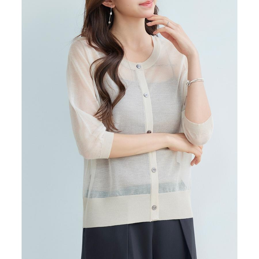 ニット サマーニット トップス レディース プルオーバー ニットプルオーバー シアー 肌見せ 七分袖 前後2way クルーネック オフィスカジュアル |  | 05