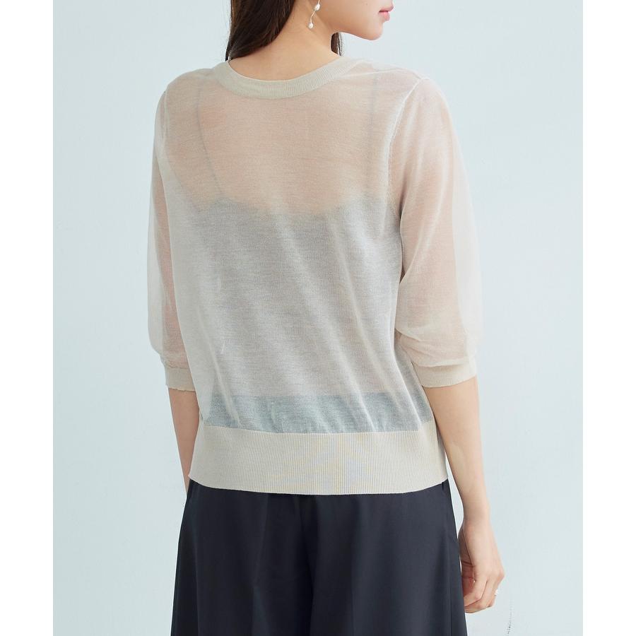 ニット サマーニット トップス レディース プルオーバー ニットプルオーバー シアー 肌見せ 七分袖 前後2way クルーネック オフィスカジュアル |  | 06