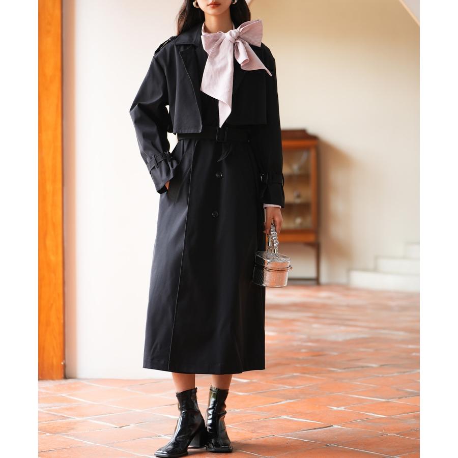 コート レディース トレンチコート 2点せセット 2way ロング丈 ショート丈 ベスト トレンチベスト トレンチジャケット 取り外し可能ベルト きれ |  | 02