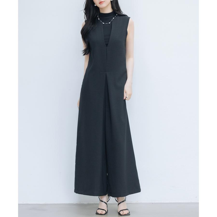 サロペット Vネック ディープVネック サスペンダー付きパンツ ワイド