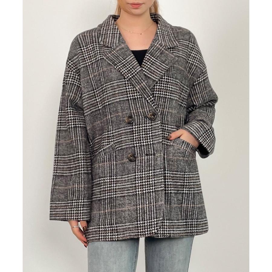 コート 秋 冬 レディース アウター レディースコート ショートコート ウール混　ミドル丈 チャック柄 チェスターコート ダブルコート 体型カバー 裏 |  | 10