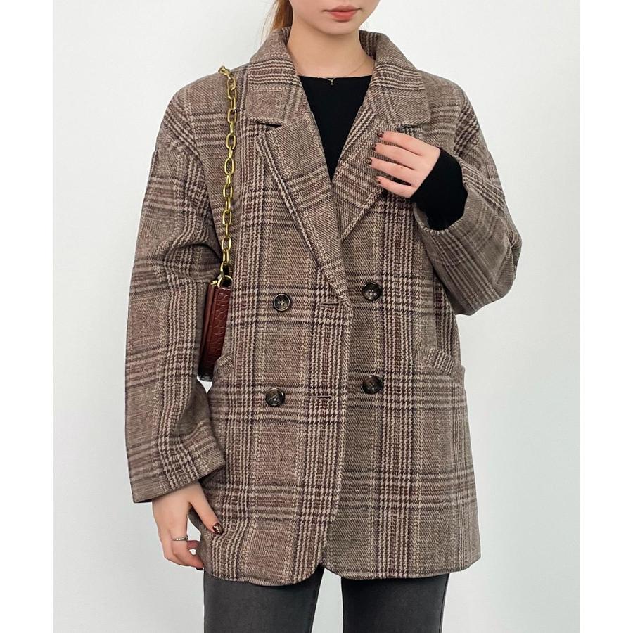 コート 秋 冬 レディース アウター レディースコート ショートコート ウール混　ミドル丈 チャック柄 チェスターコート ダブルコート 体型カバー 裏 |  | 03