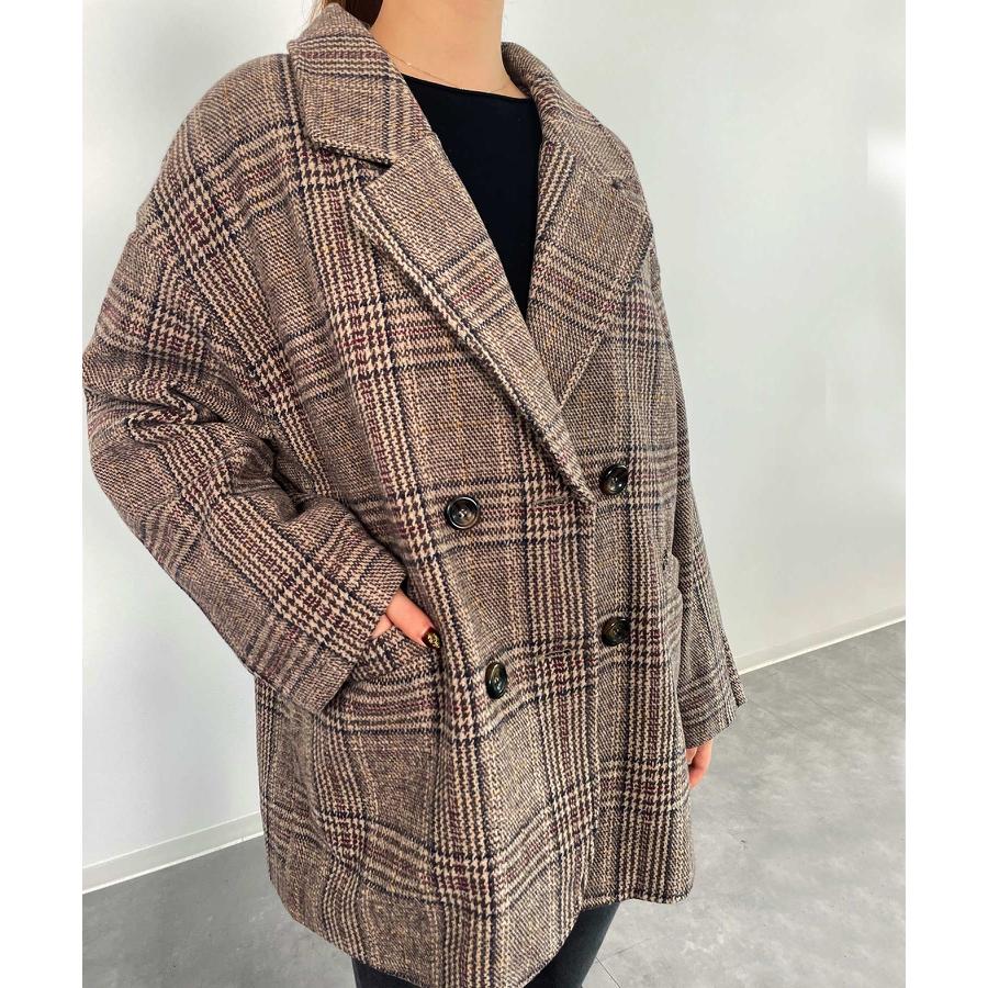 コート 秋 冬 レディース アウター レディースコート ショートコート ウール混　ミドル丈 チャック柄 チェスターコート ダブルコート 体型カバー 裏 |  | 04